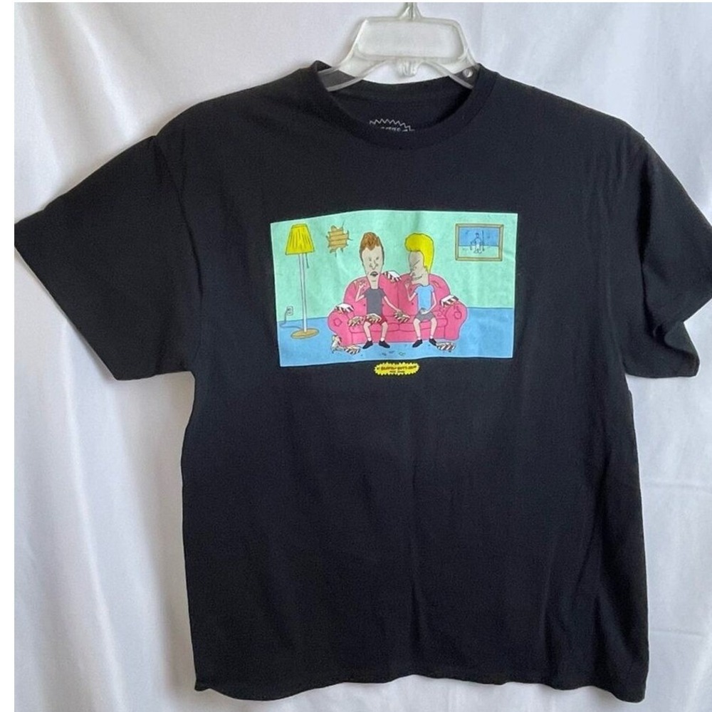 T-Shirt Mens Cotton 90s Cartoon Large Black Beavis and‎ Butt-Head Couch Graphic